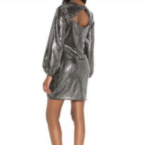 Saylor Mini Dress Metallic Silver Black Back Cut Out NWT Sz XS Polina Disco - Picture 5 of 11